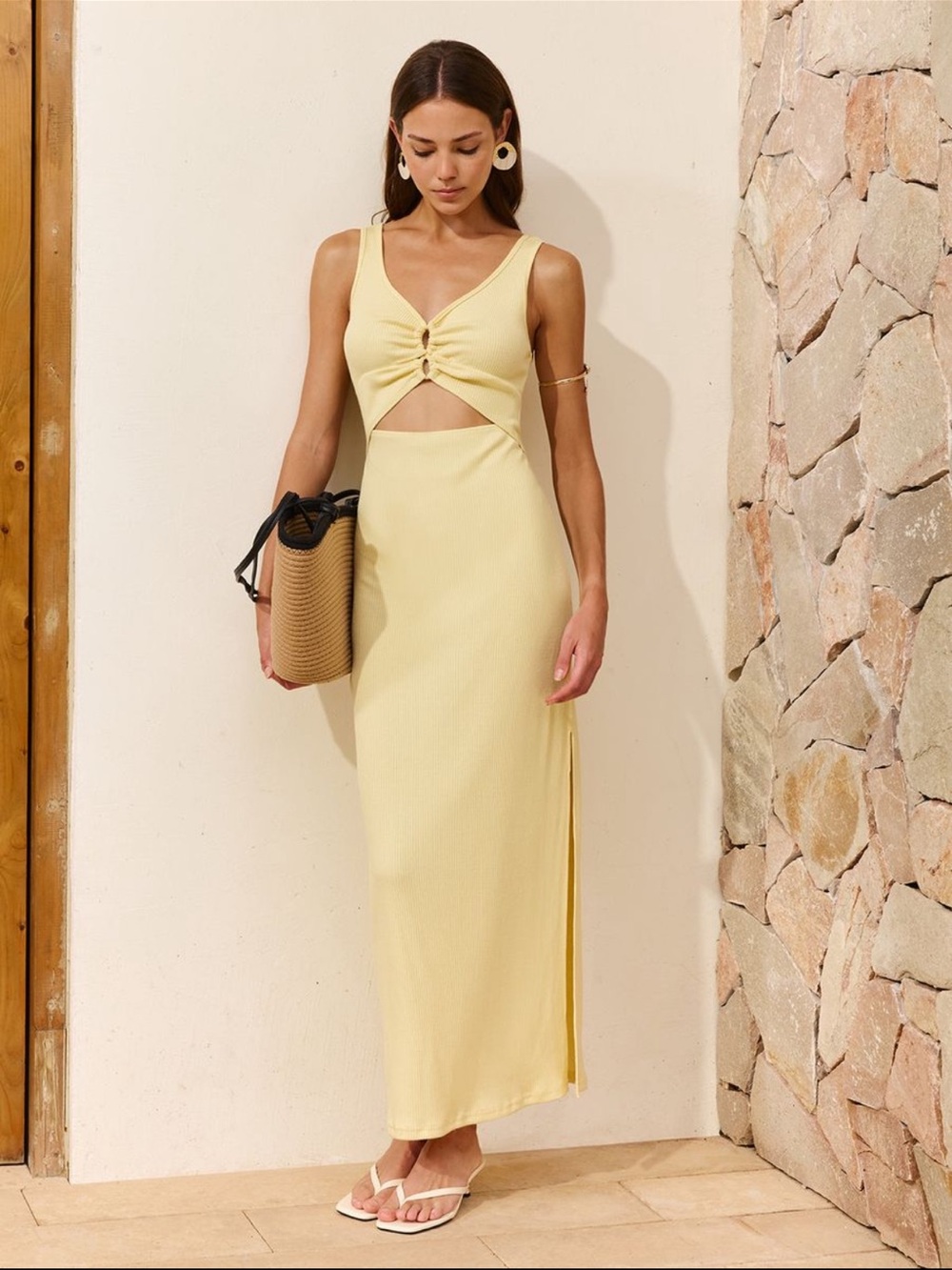 Commense Cutout Maxi Dress in Pale Yellow